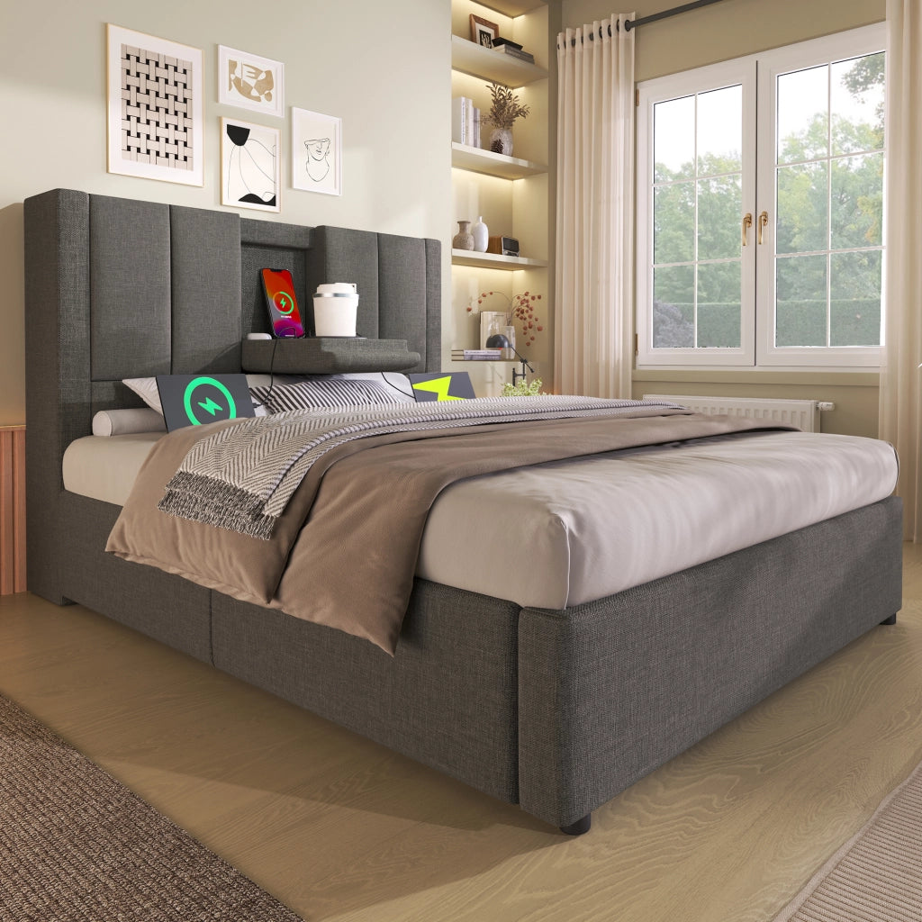 Letto singolo contenitore 90x200 cm in lino grigio