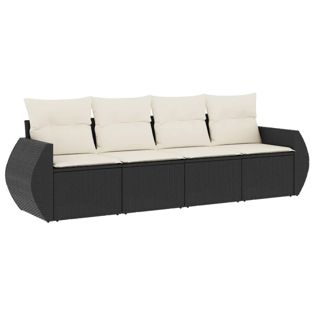 Set Divani da Giardino 4 pz con Cuscini Nero in Polyrattan