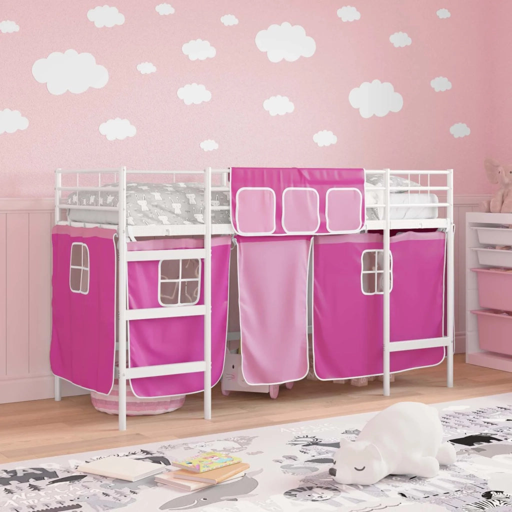 Letto a castello per bambini con tende Bianco e Rosa 42020826