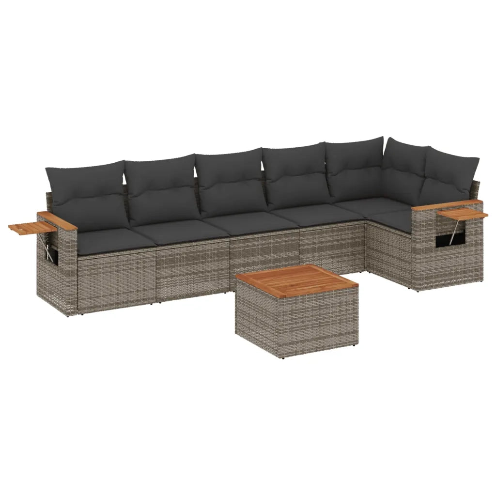 Set Divani da Giardino 7 pz con Cuscini Grigio in Polyrattan 3259239