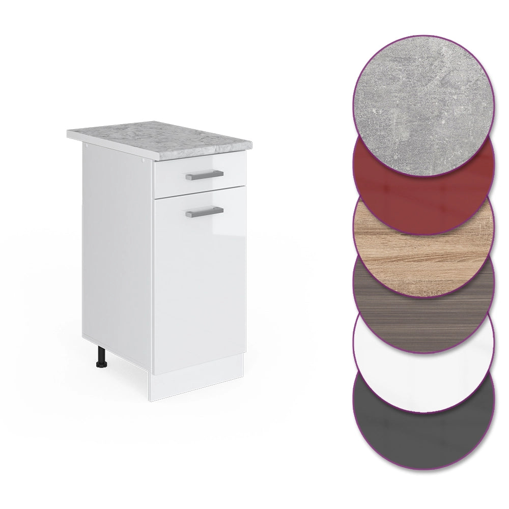 Mobiletto base per cucina R-Line Bianco lucido/Bianco 40 cm, PL Marmo Vicco
