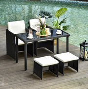 Set da pranzo da giardino in polyrattan 11 pezzi con cuscini neri, resistente alle intemperie per esterni e interni