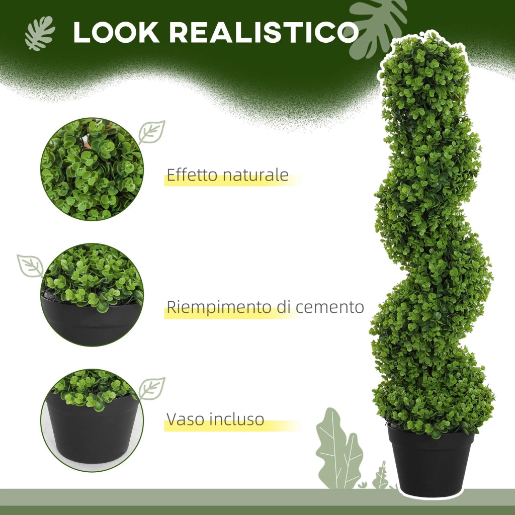 Pianta Artificiale di Eucalipto 90A cm a Spirale con Vaso Incluso per Interno ed Esterno Verde