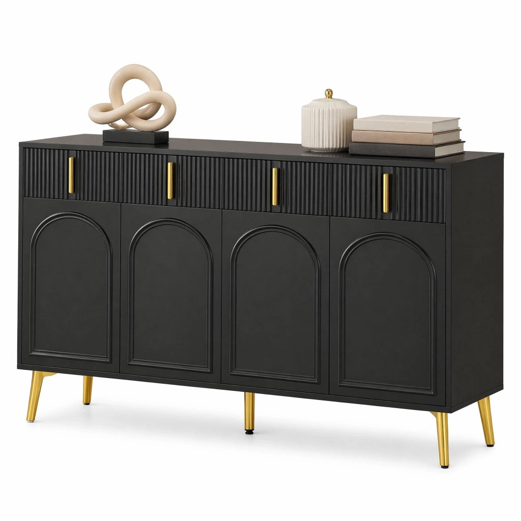 Sideboard con 4 ante e 4 cassetti; ripiani regolabili; 140x38x82 cm; nero