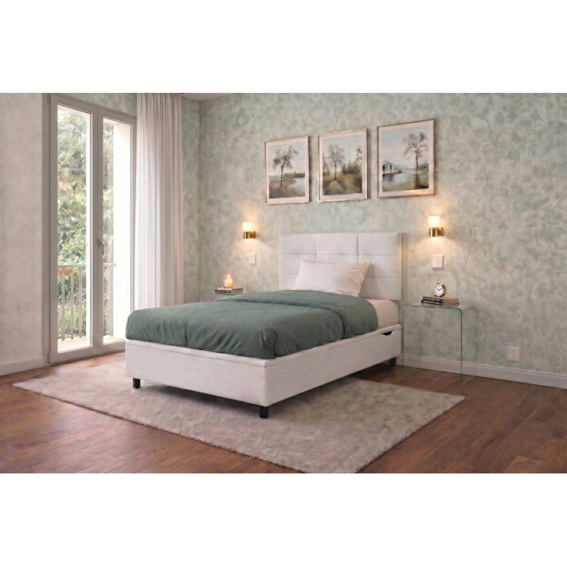 Letto imbottito Singolo 80x190 cm Square - Bianco,Similpelle,Contenitore