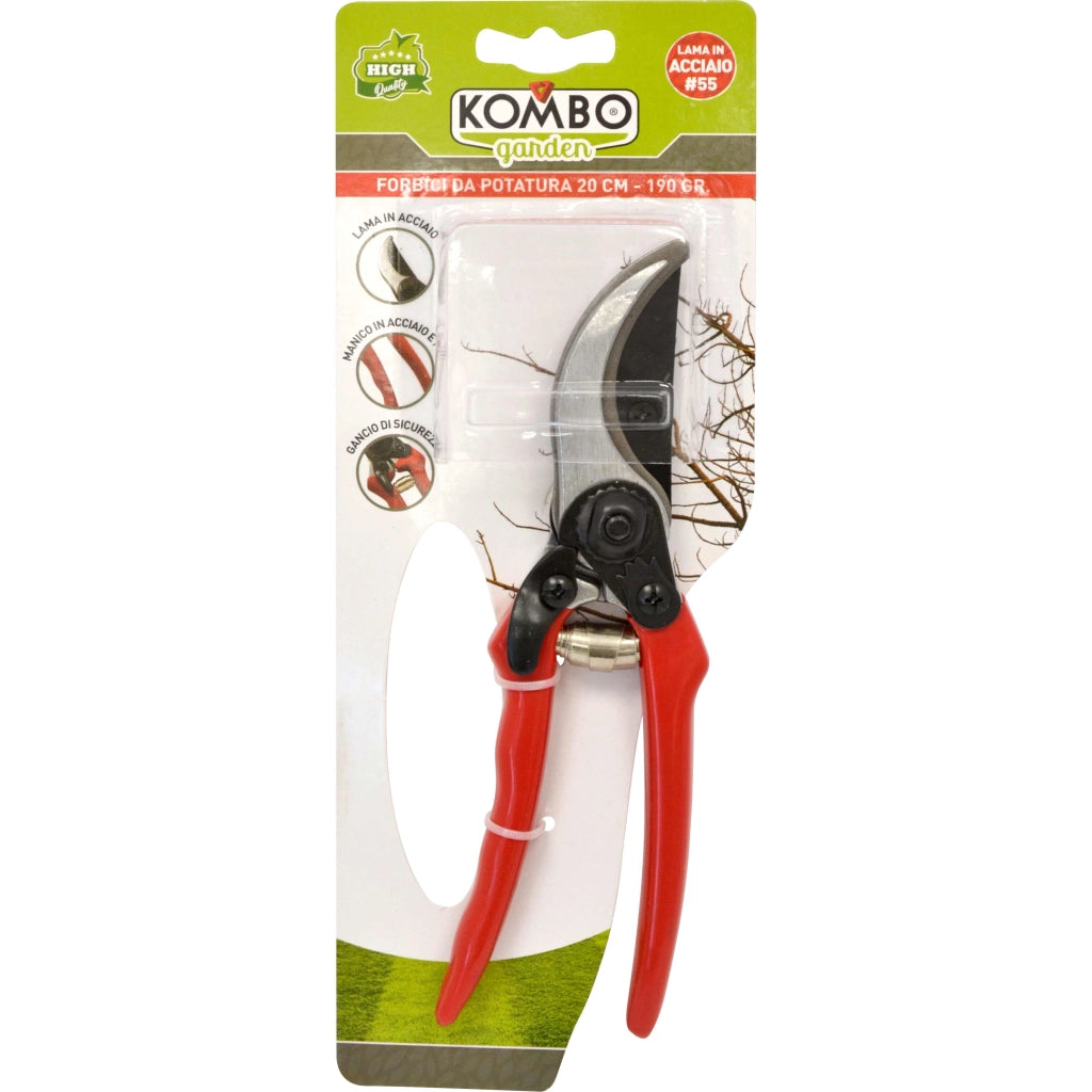 Forbici da giardino,gancio di sicurezza, manico  antiscivolo PVC, lame in acciaio