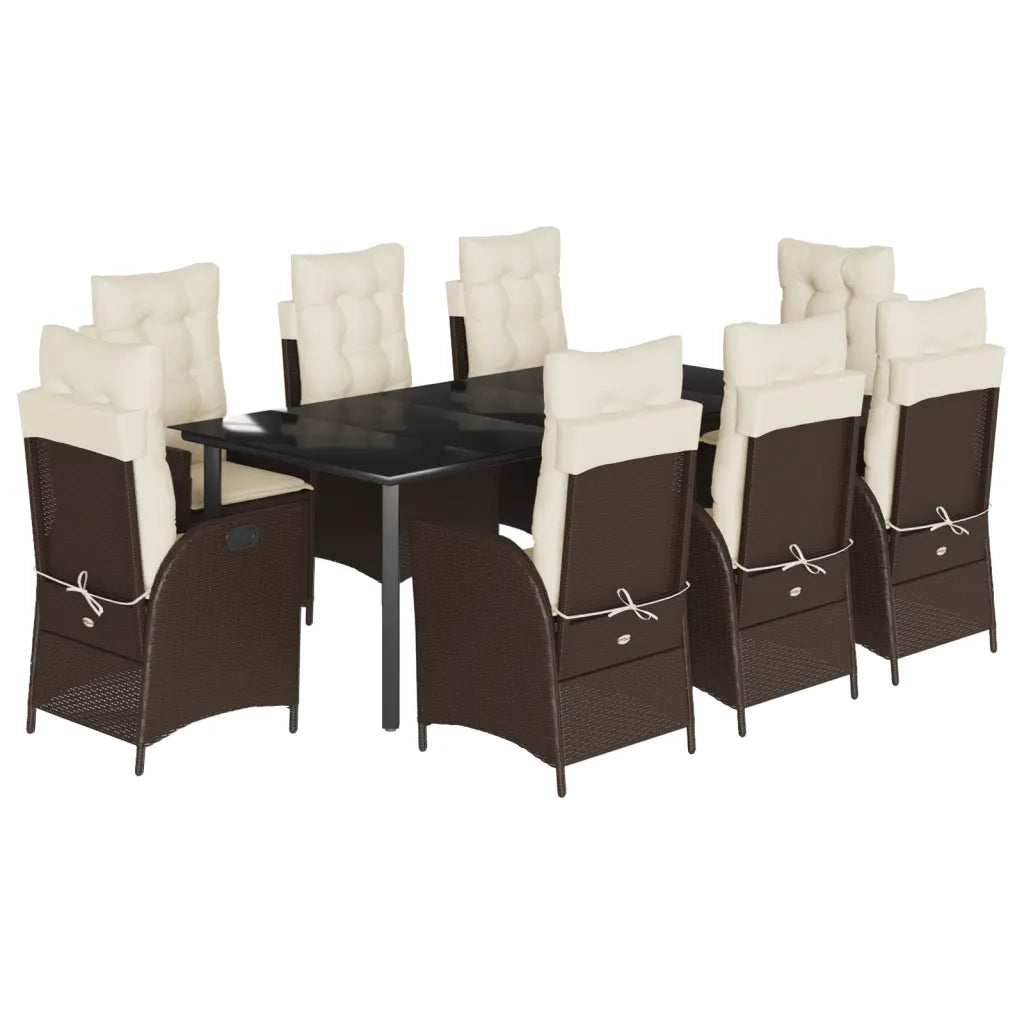 Set da Pranzo da Giardino 9pz con Cuscini Marrone in Polyrattan 3213212