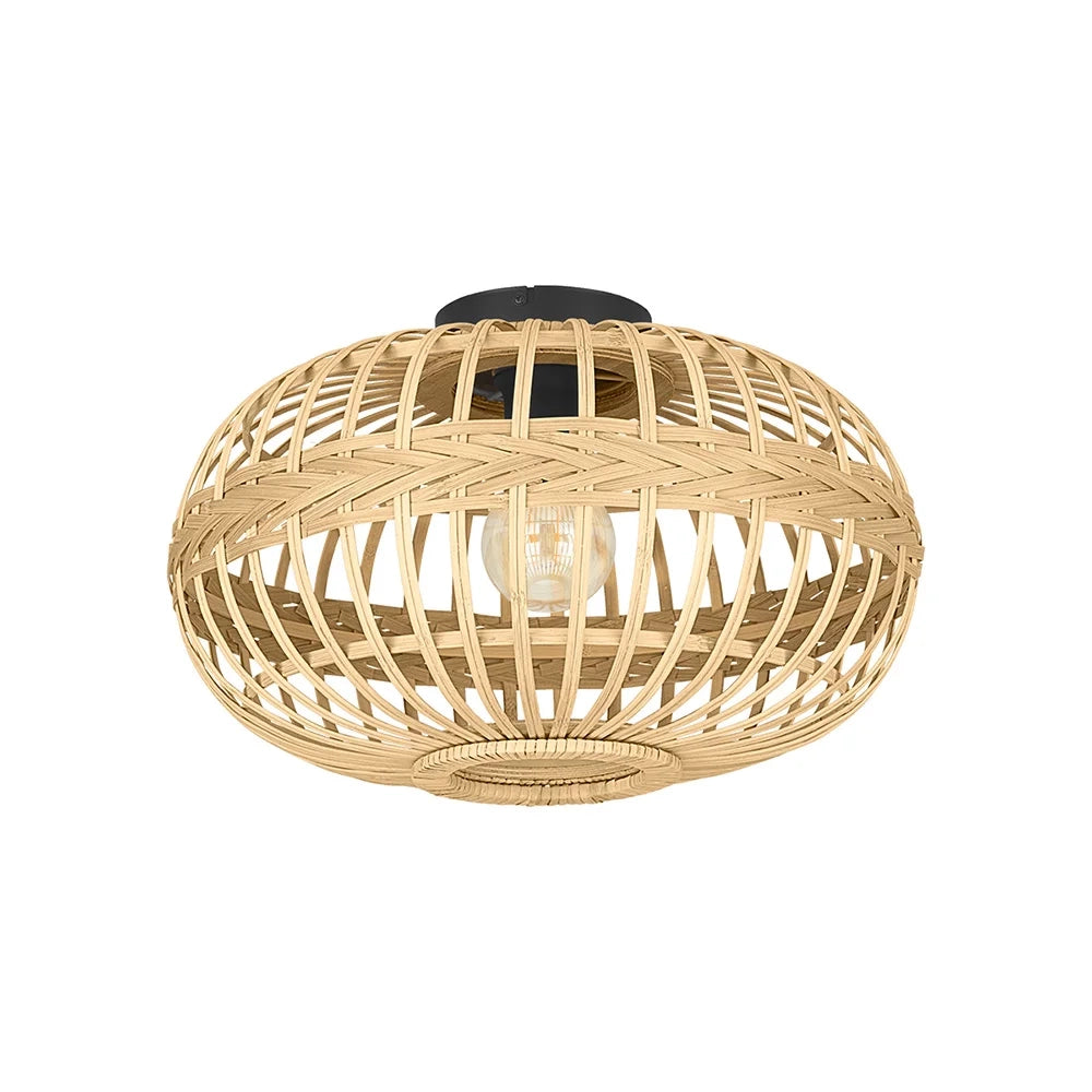 Plafoniera Rustica Amsfield 1 Luce Metallo Nero E Legno