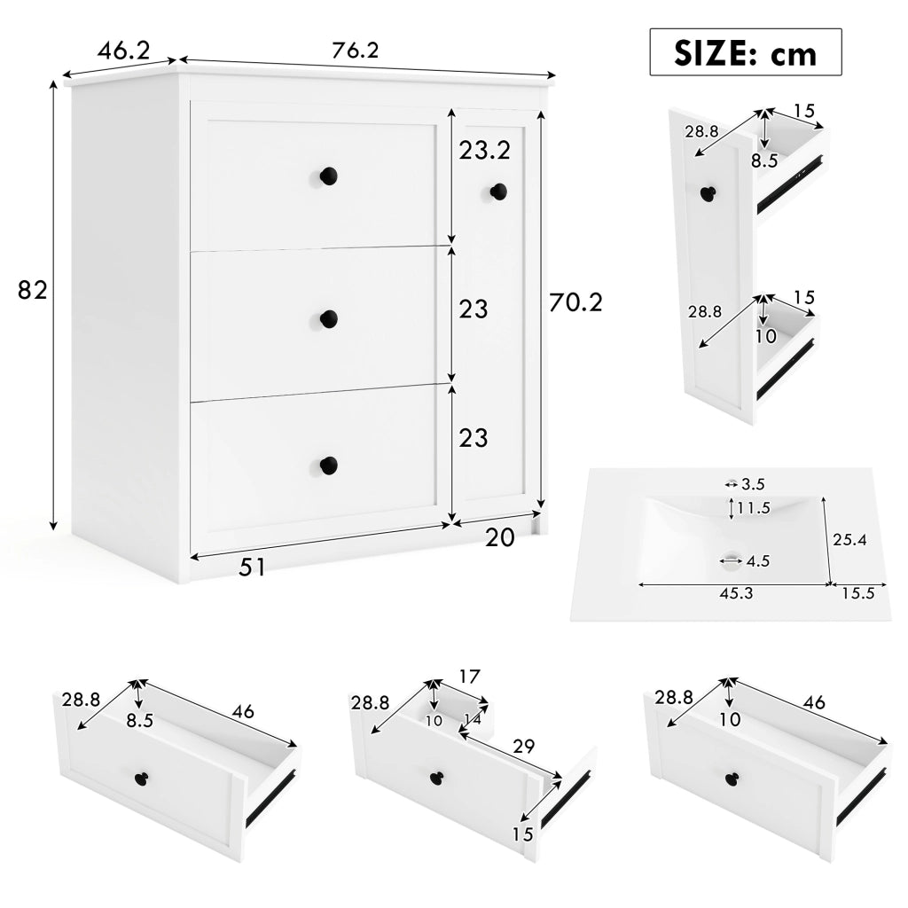 Mobile Sottolavabo con Lavabo Integrato ¨C Minimal ¨C Bianco 76,2x46,2x82 cm