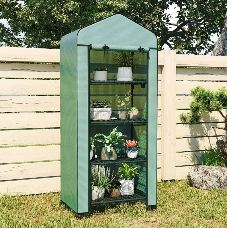 Mini serra da giardino con 4 ripiani, 69 x 50 x 165 cm, verde