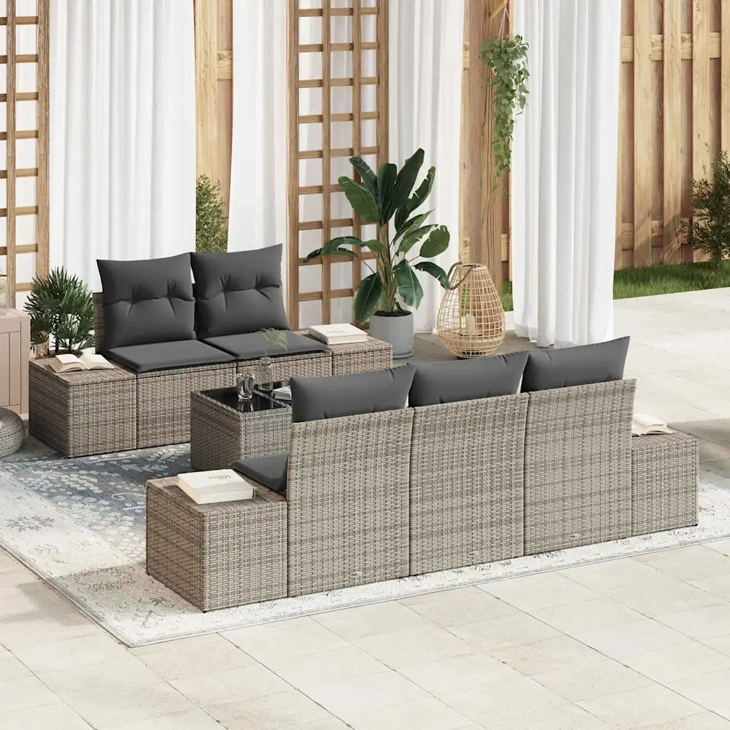 Set Divano da Giardino con cuscino 6 pcs Grigio polyrattan 3355608