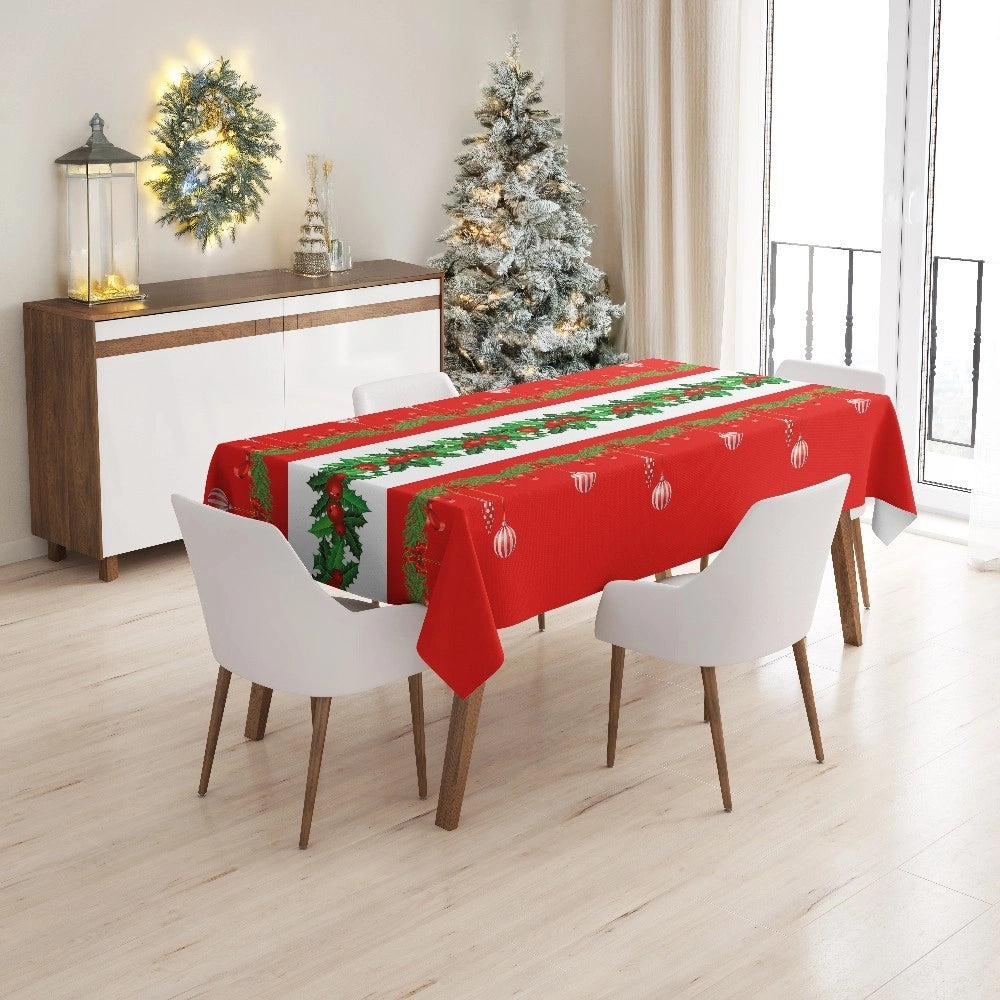 Tovaglia Natalizia Copritavolo Antimacchia Plastificata Retro Felpato Aghifoglio - 140x160 cm