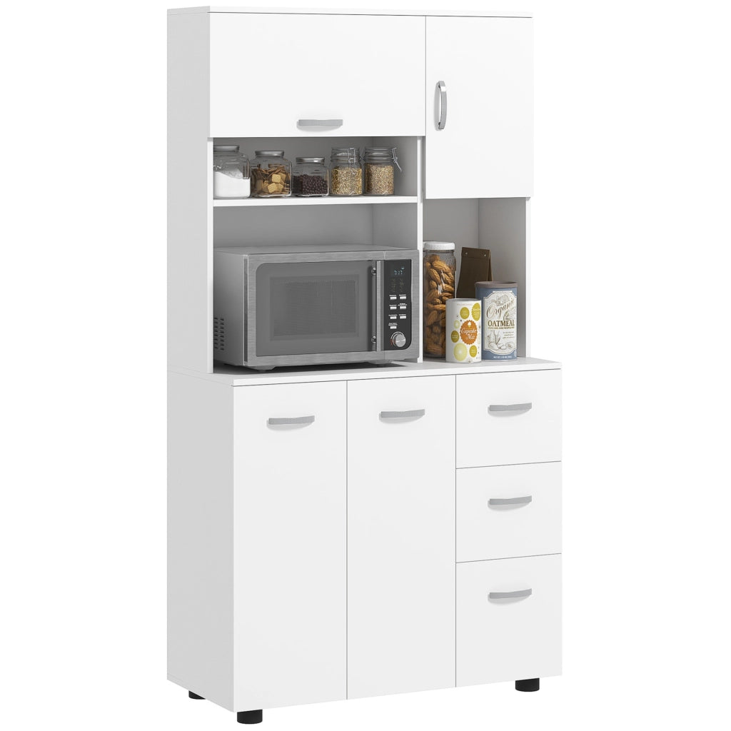 Mobile Cucina Moderno Multiuso con 4 Ante 3 Cassetti e Ampio Piano d'Appoggio Bianco 89L x 39,5l x 168H cm