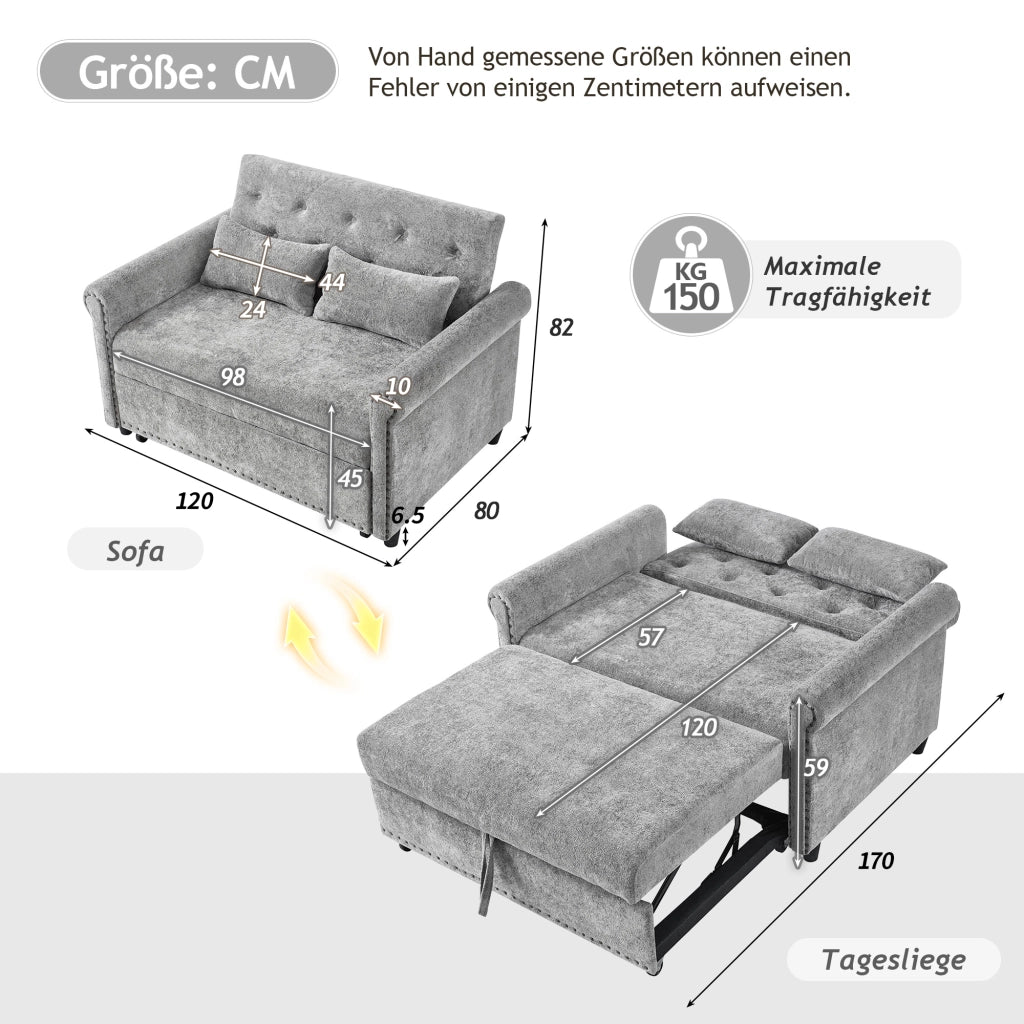 Divano letto 2 posti ¨C Minimal ¨C tessuto chenille beige con 2 cuscini
