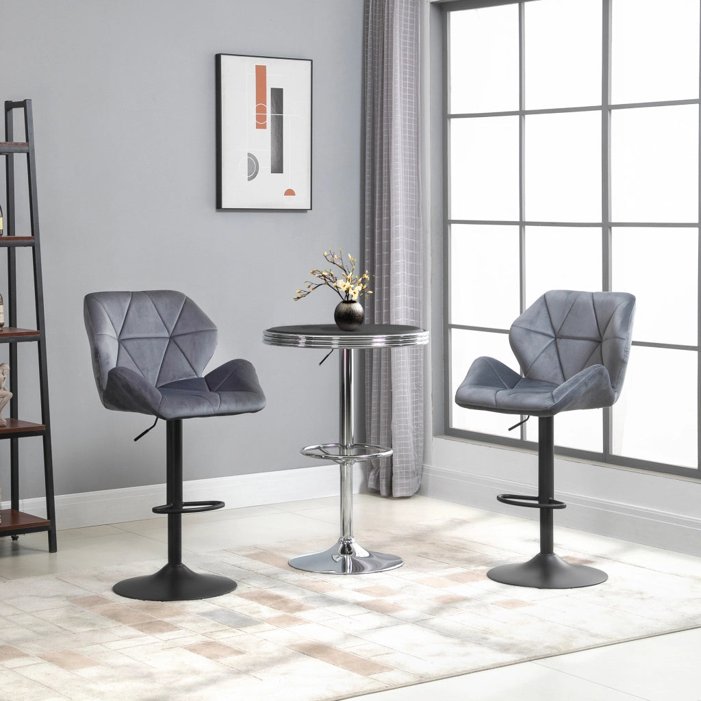 Sgabello da Bar Imbottito 2 Pezzi ¨C Minimal ¨C Grigio Tessuto Velluto Metallico