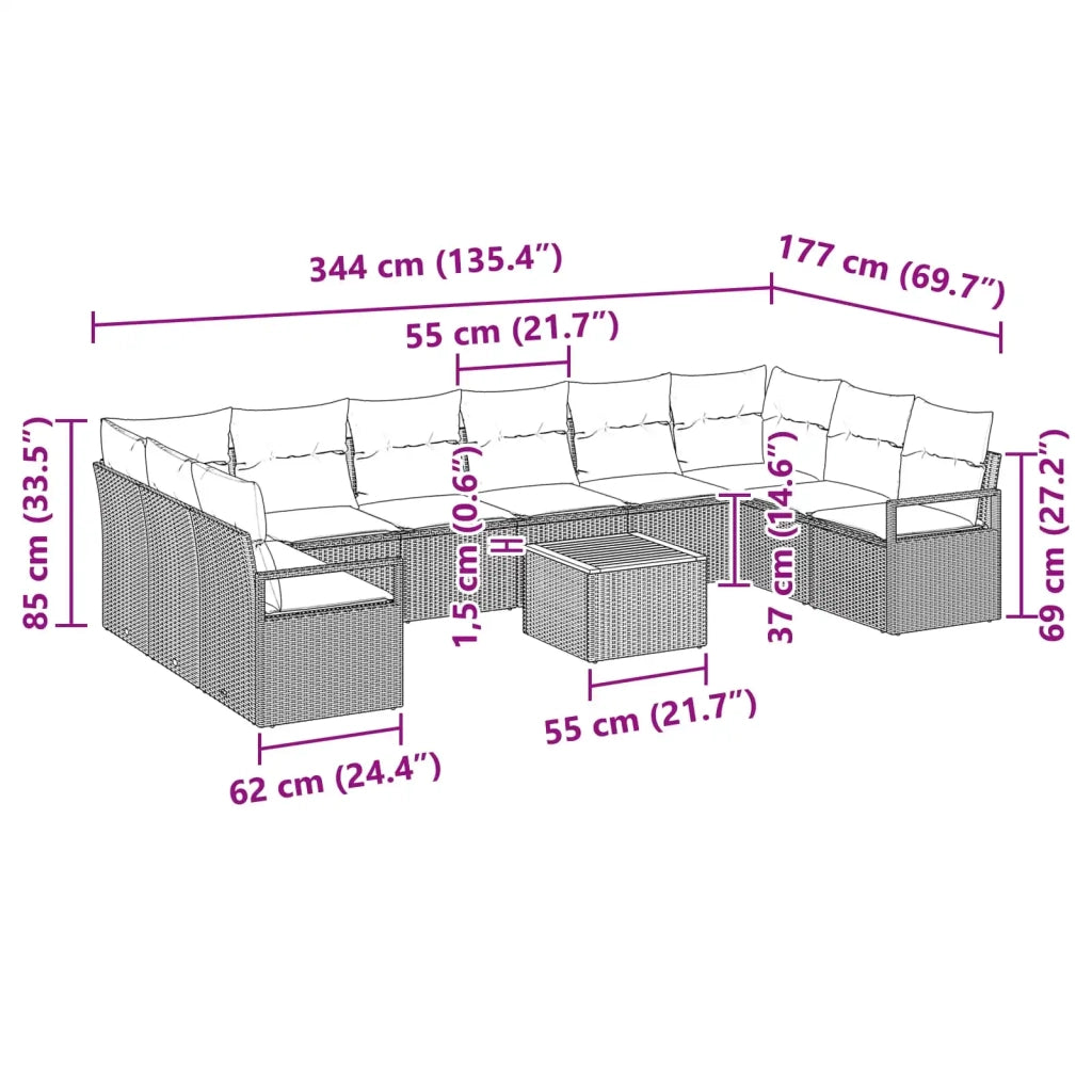 Set Divano da Giardino con cuscino 11 pcs Grigio polyrattan 3347759