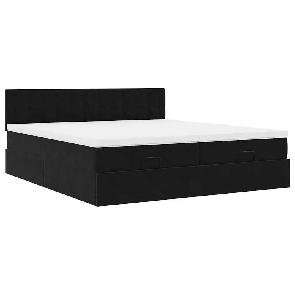 Struttura Letto Pouf con Materassi Nero 200x200 cm Velluto 3312967