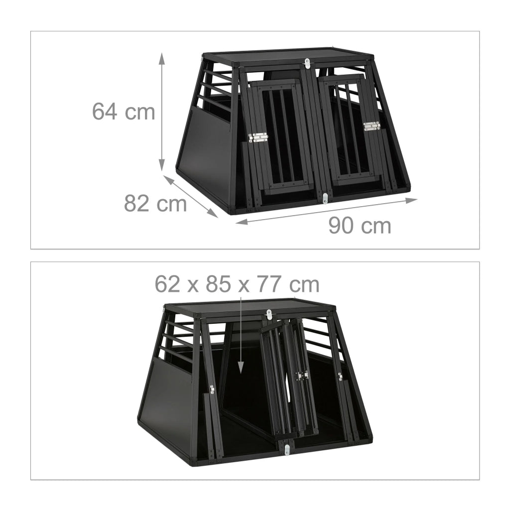 Trasportino obliquo per cani per bagagliaio auto 85 x 50 x 60 cm massima sicurezza in alluminio nero 13_0012321