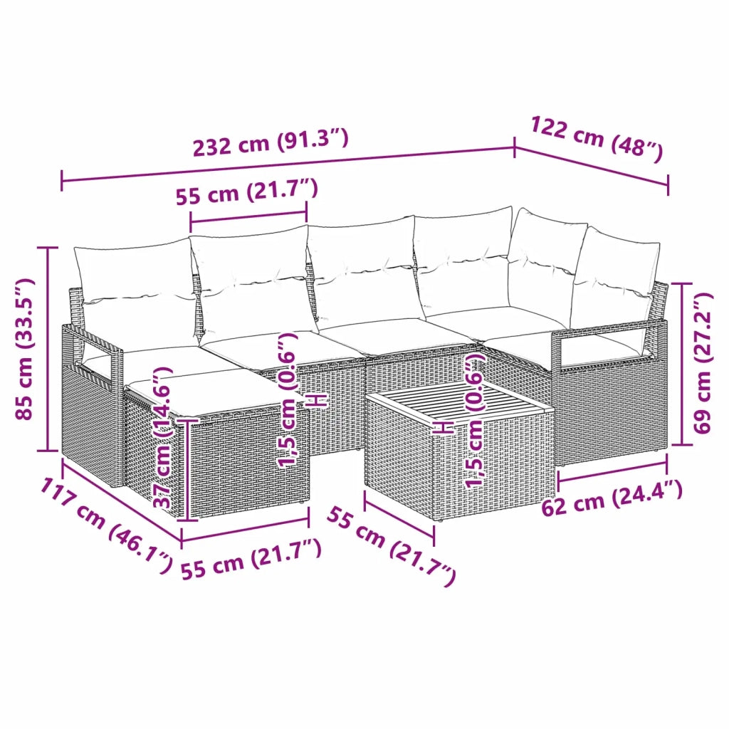 Set Divano da Giardino con cuscino 7 pcs Grigio polyrattan 3347731