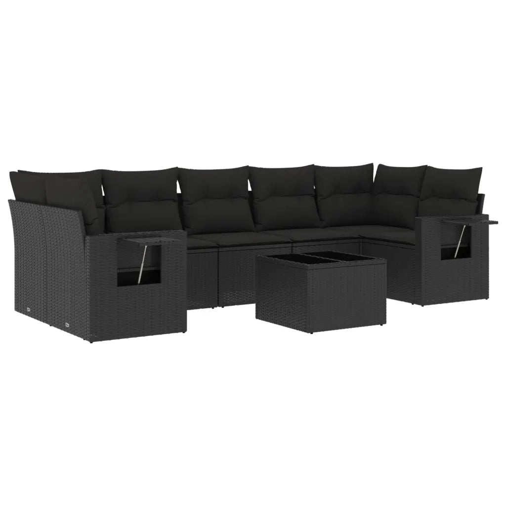 Set Divani da Giardino con Cuscini 8 pz Nero in Polyrattan
