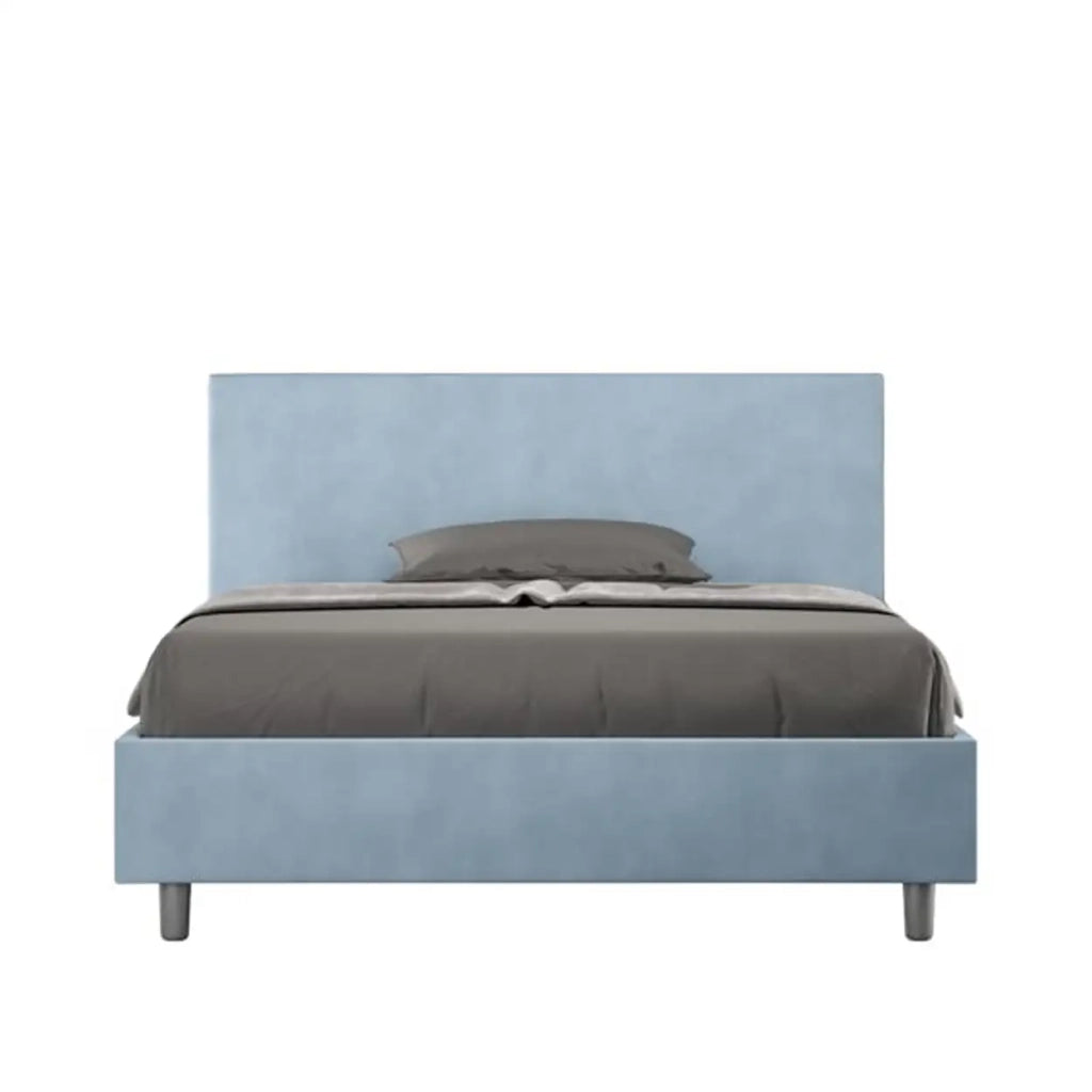 Letto matrimoniale francese senza rete imbottito 140x200 microfibra azzurro Adele