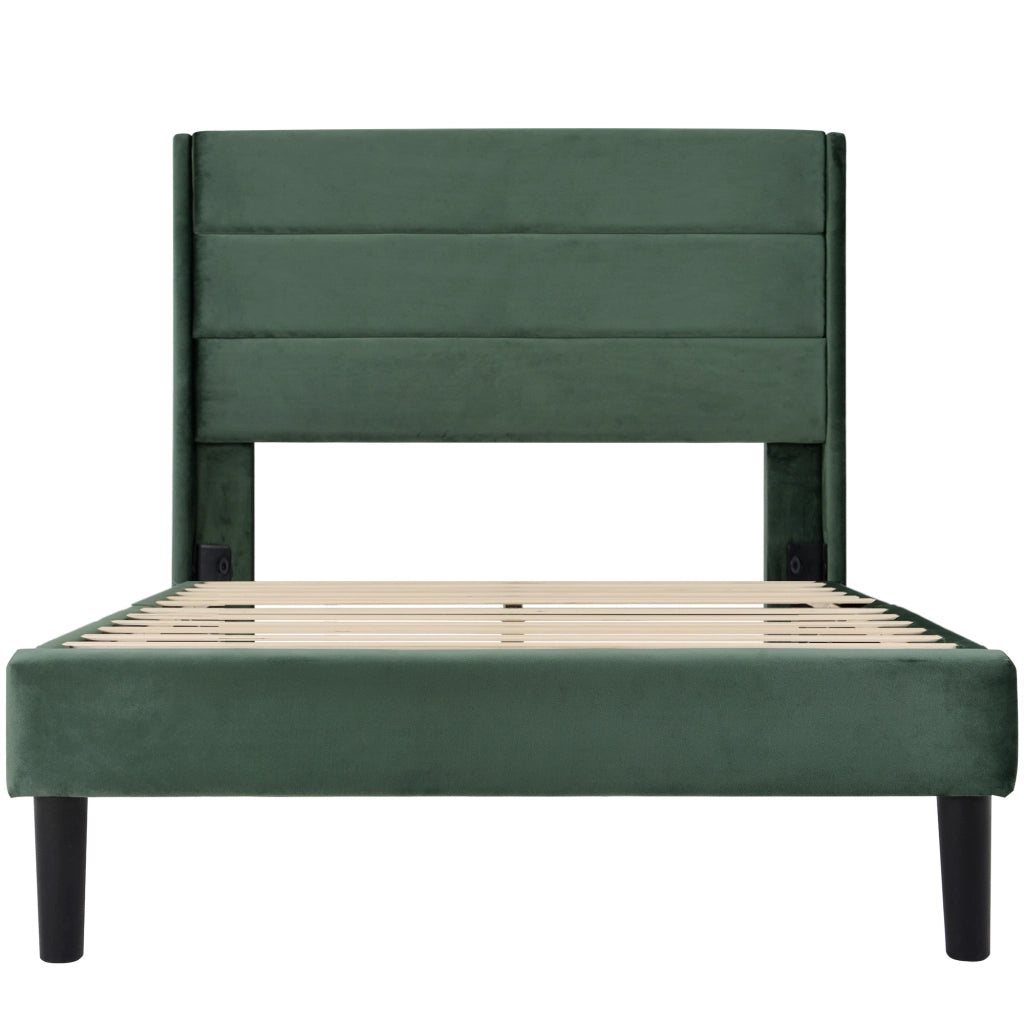 Letto singolo imbottito 90x200 cm in velluto verde scuro