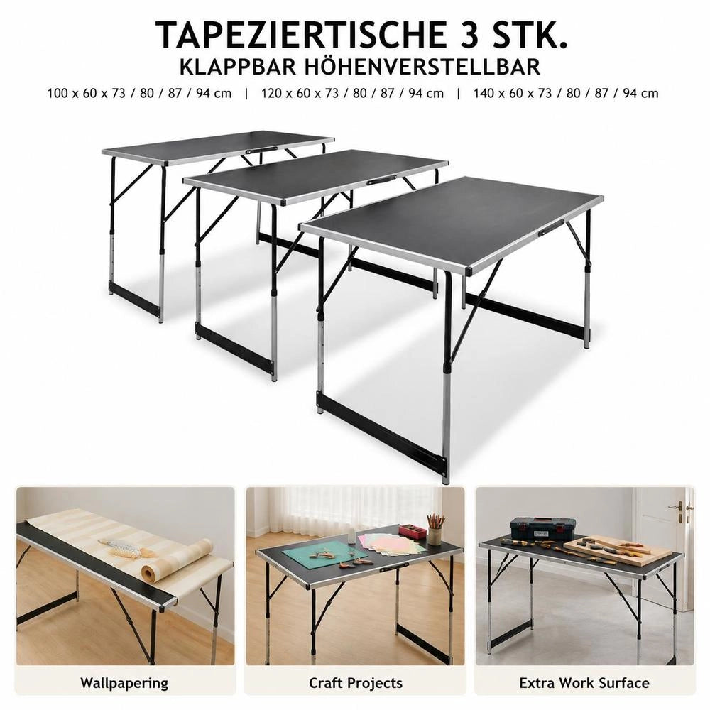 Wallpapering Tables 3 Pcs. Foldable, Height-adjustable
