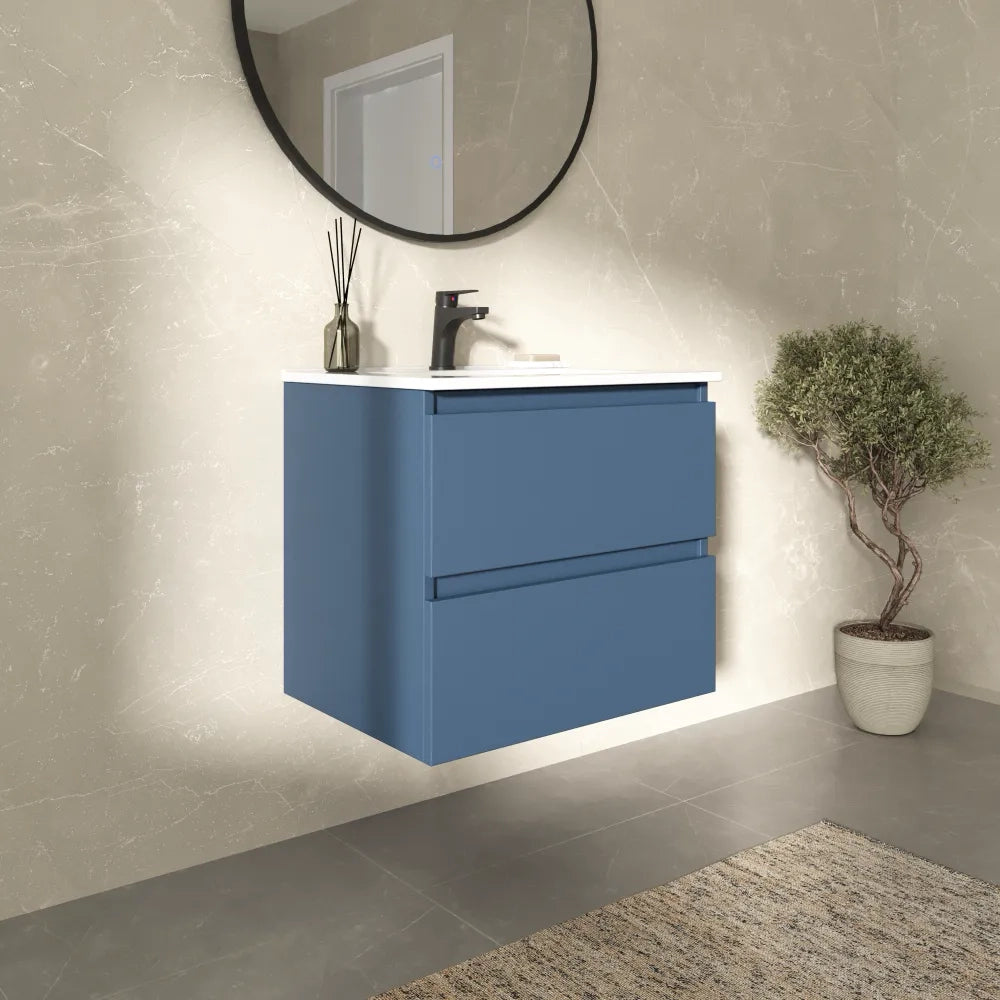 Mobile bagno sospeso 60cm due cassetti alby blue con lavabo | Hexa