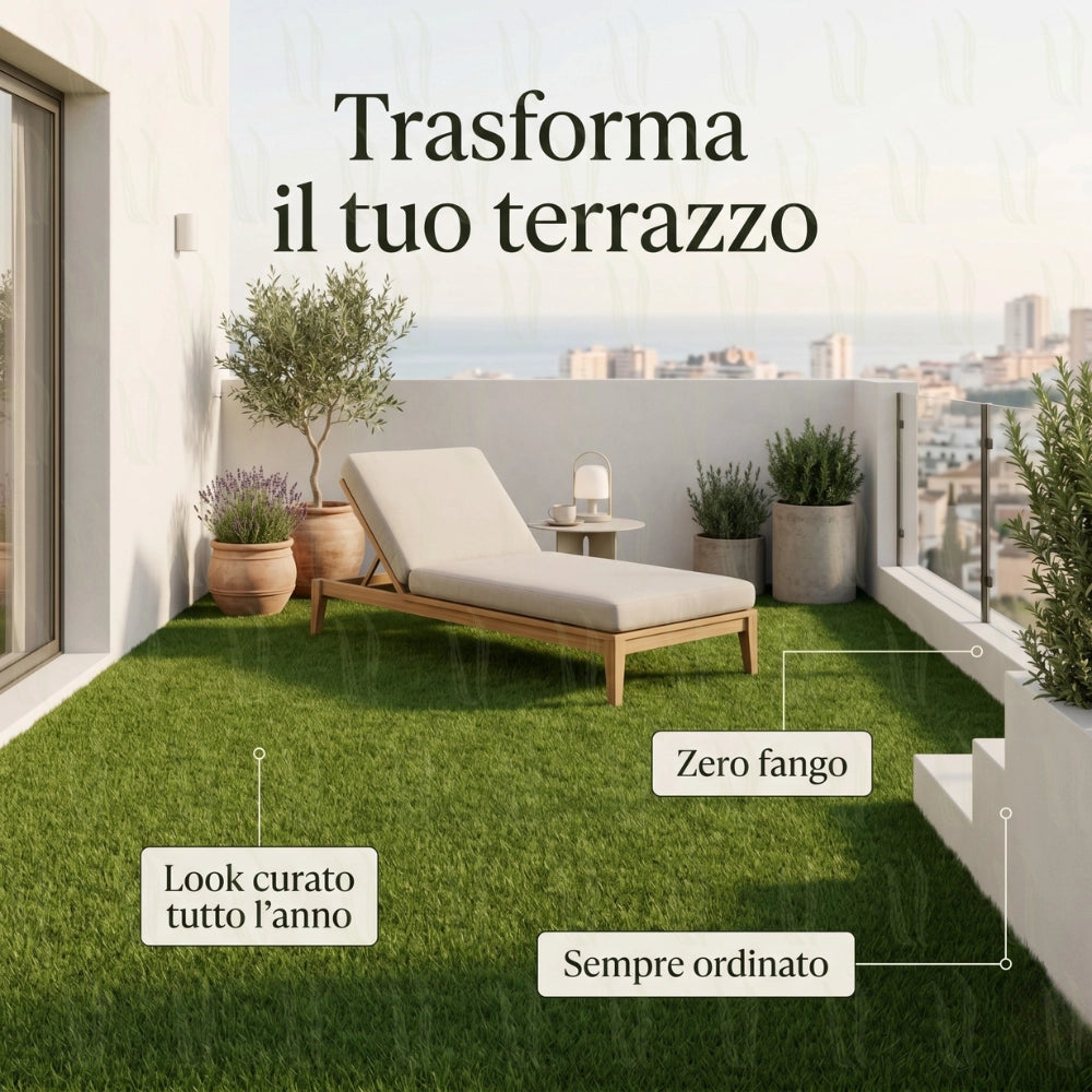 Erbabella rotolo prato erba sintetica 45 mm drenante effetto reale giardino e terrazzo *** misura 2 x 10 m, confezione 1