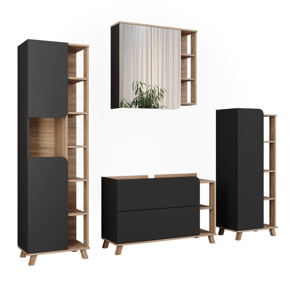 Vicco Set di mobili da bagno Sonoma/antracite 4 parti