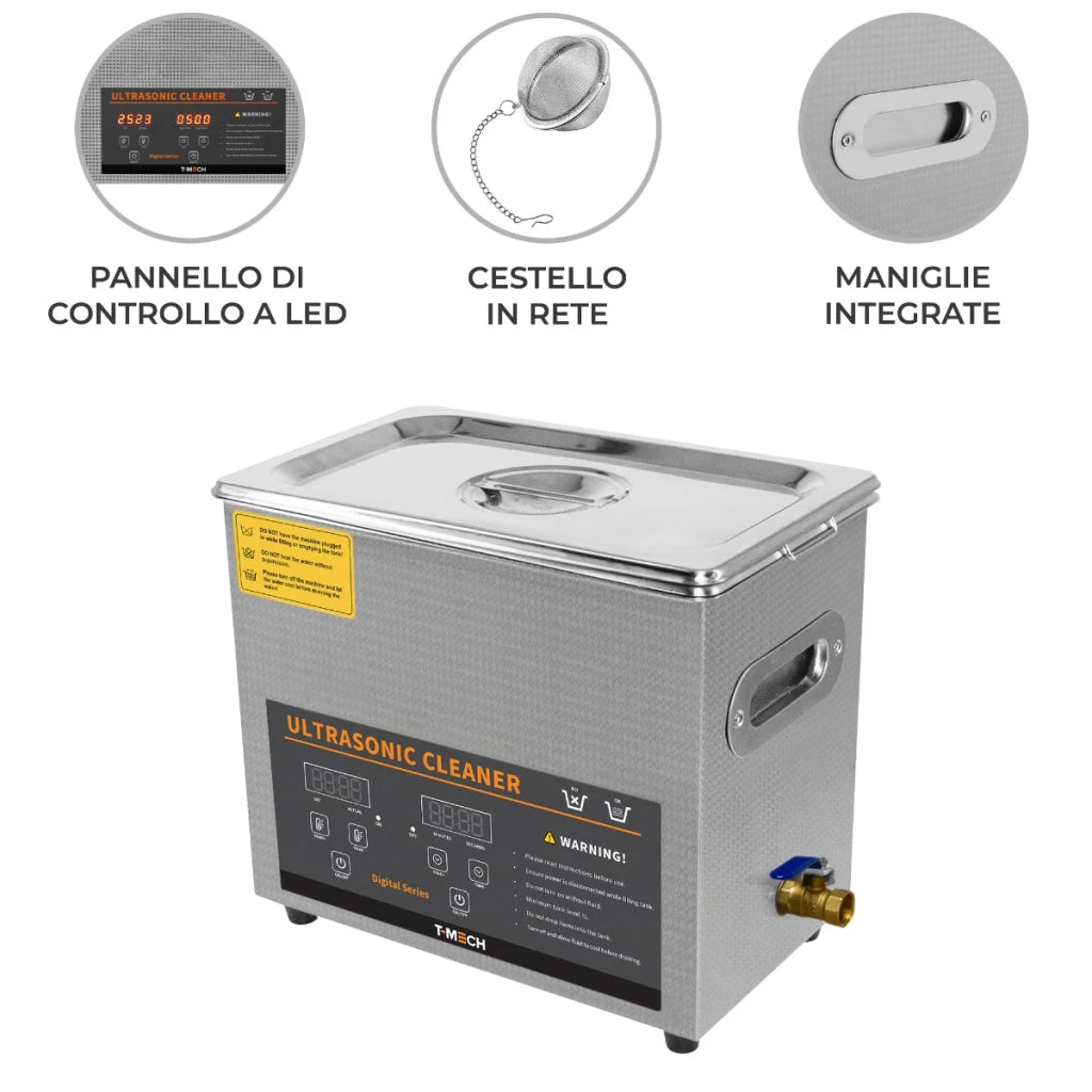 Pulitore digitale ad ultrasuoni 6L in acciaio Ultra Sonic vasca di pulizia Timer serbatoio di riscaldamento