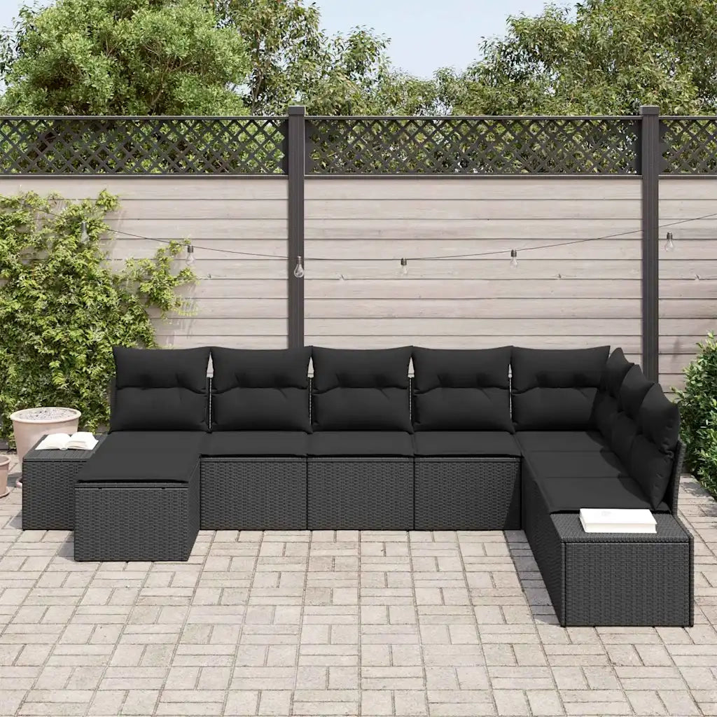 Set Divano da Giardino con cuscino 8 pcs Nero polyrattan 3355852