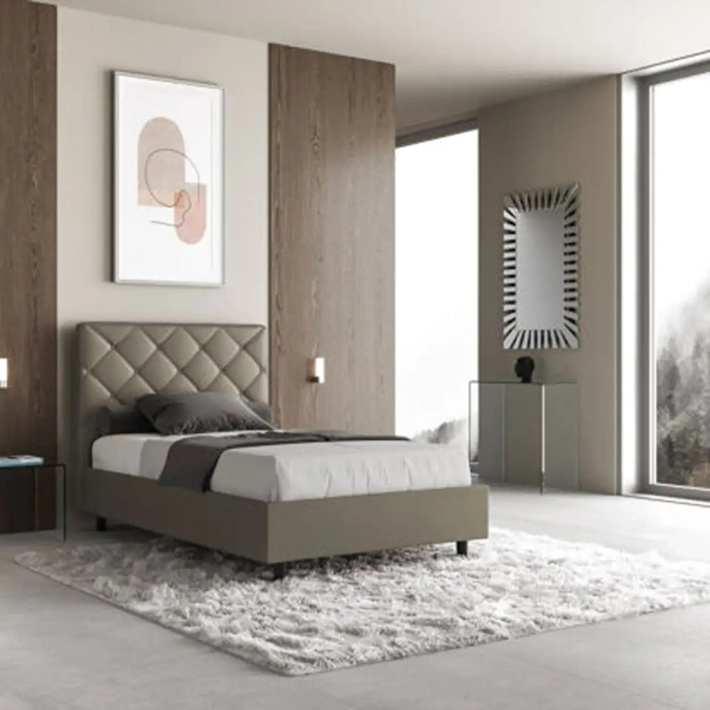 Letto una piazza e mezza con rete imbottito 120x190 similpelle cappuccino Priya