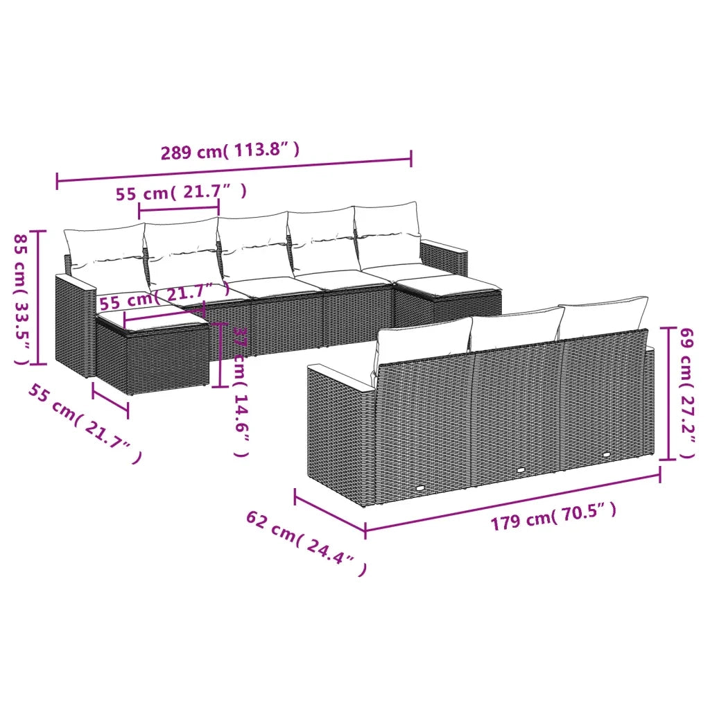 Set Divano da Giardino 10 pz con Cuscini Beige Misto Polyrattan 3226416
