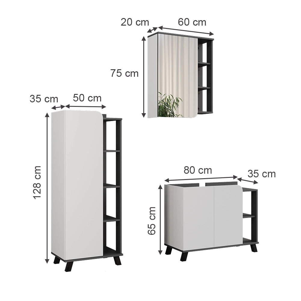 Vicco Set di mobili da bagno Antracite/bianco 3 parti