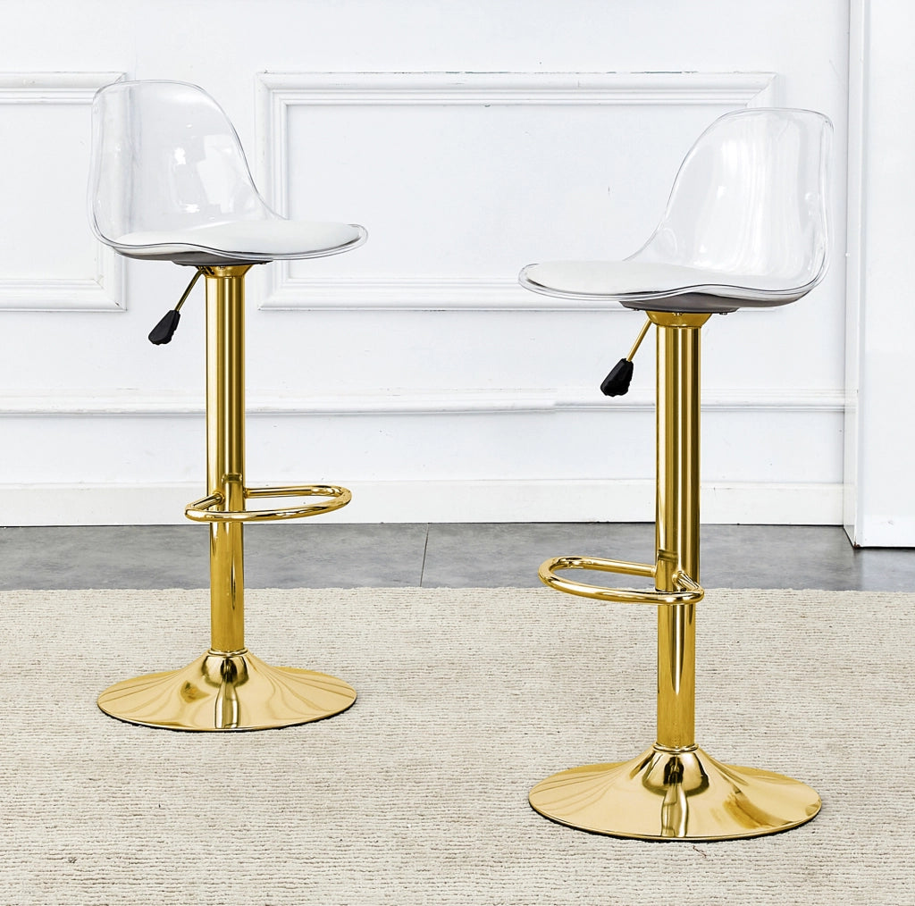 SGABELLO BAR regolabile 82-104 cm schienale trasparente oro Set da 2 pezzi