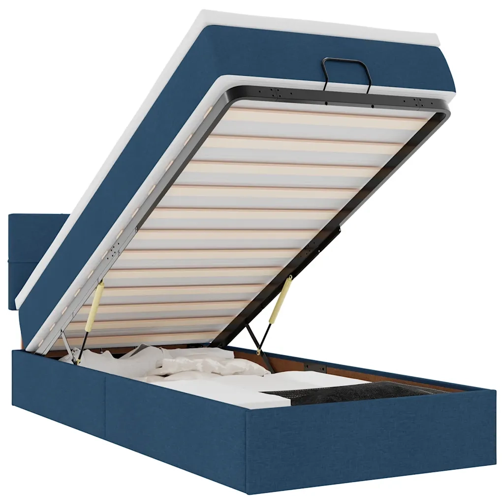 Pouf Letto con Materasso e LED Blu 100x200 cm in Tessuto