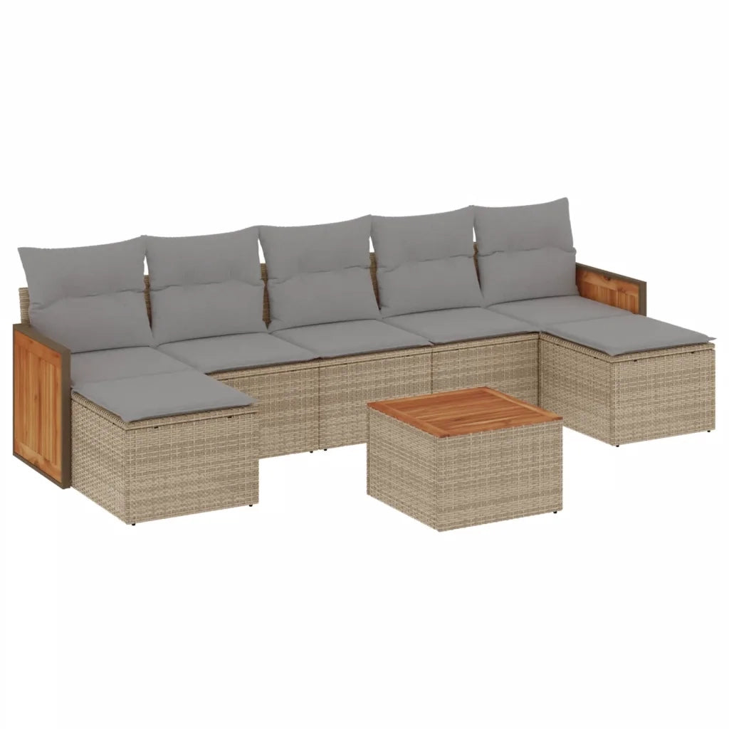 Set Divano da Giardino 8 pz con Cuscini Beige in Polyrattan 3227921