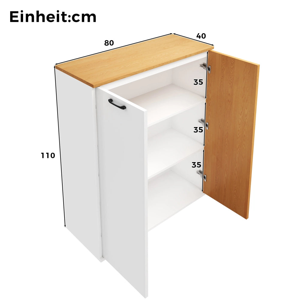 Mobile contenitore con ante e frontale a doghe; 80 x 40 x 110 cm; MDF bianco e rovere