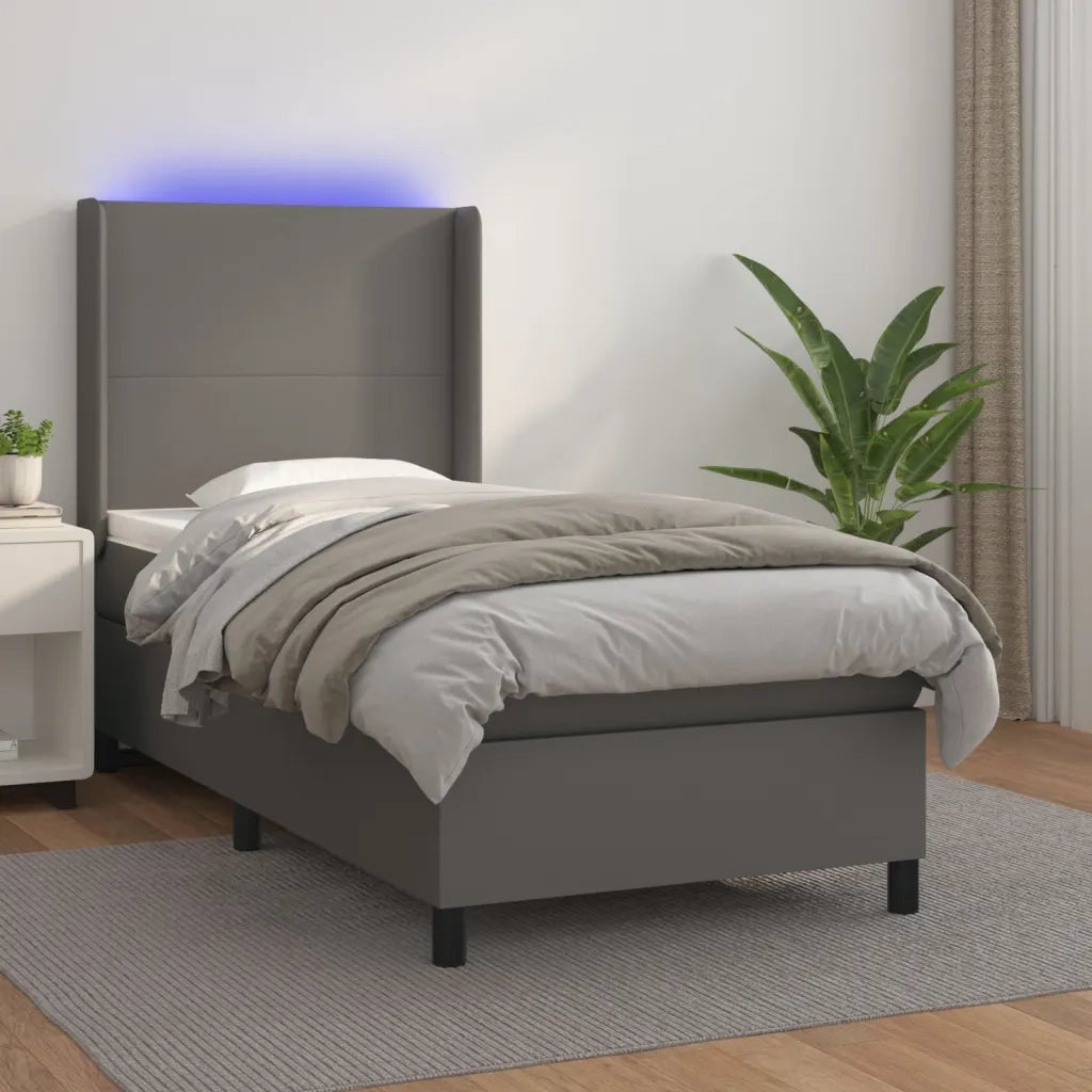 Giroletto Molle con Materasso e LED Grigio 90x190cm Similpelle