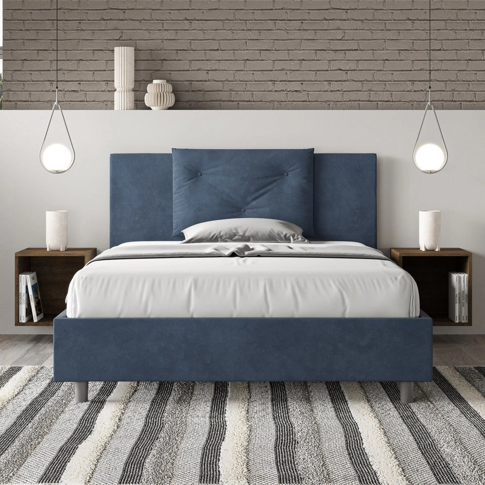 Letto Matrimoniale Large 180x190 cm con Rete e Contenitore Appia Blu