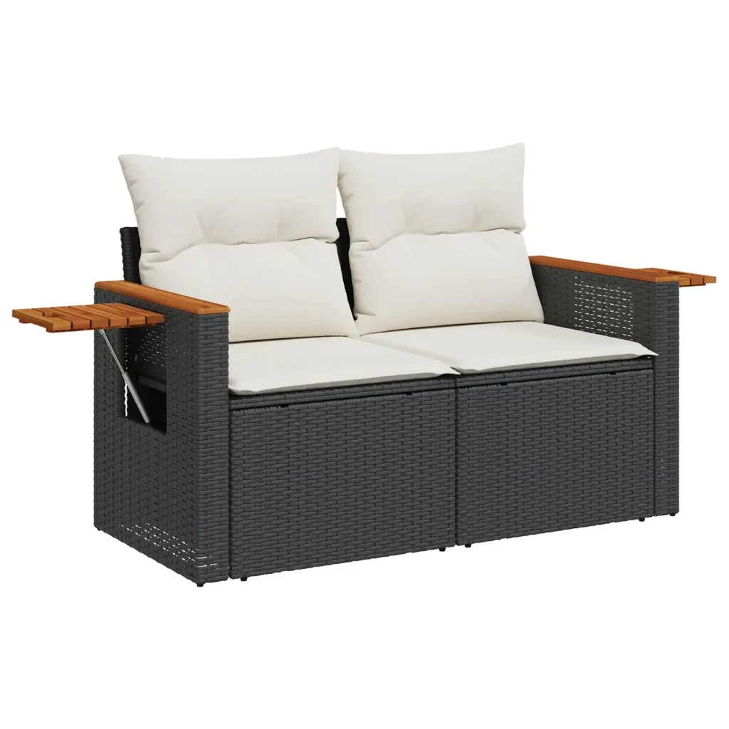 Set Divano da Giardino 6 pz con Cuscini Nero in Polyrattan 3227015