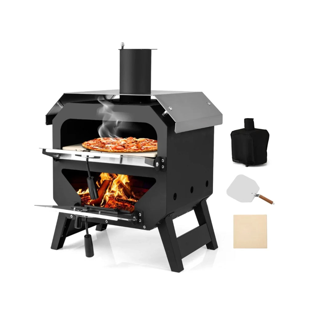 Forno per pizza portatile da esterno 45 x 43 x 61 cm con funzionale copertura impermeabile design in acciaio inox nero 20_0012130