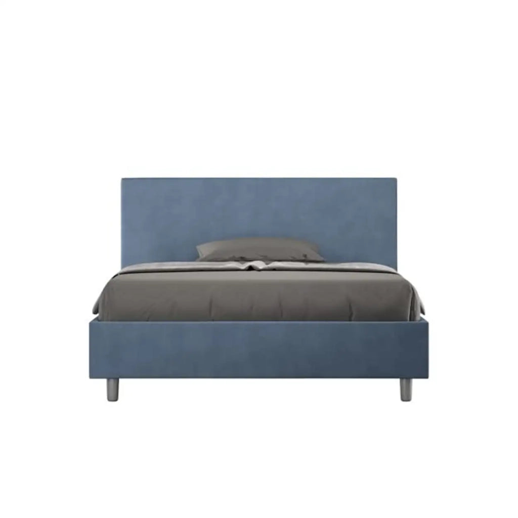 Letto matrimoniale francese senza rete imbottito 140x200 microfibra blu Adele