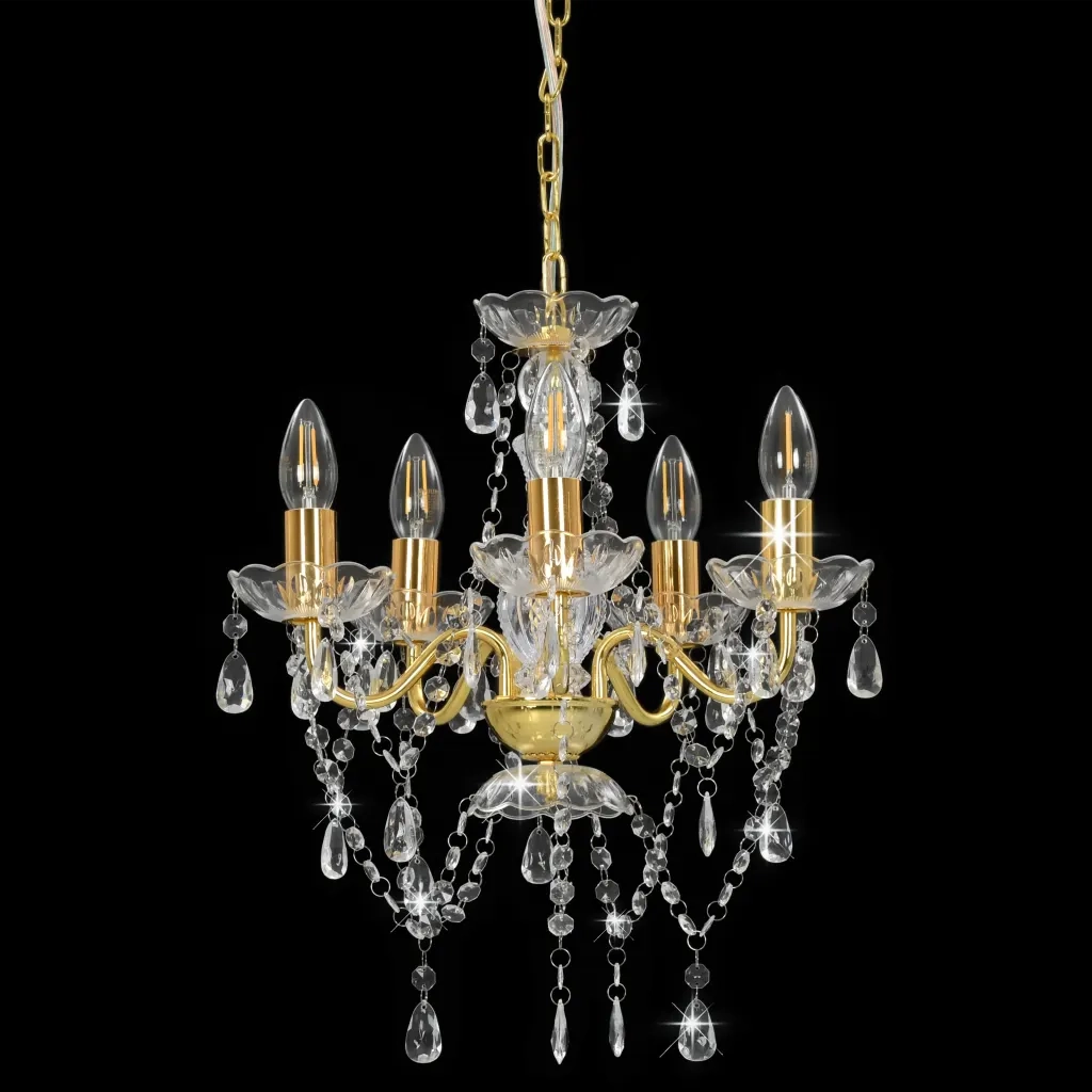 Lampadario con Perline di Cristallo Dorato Tondo 5 E14 281602