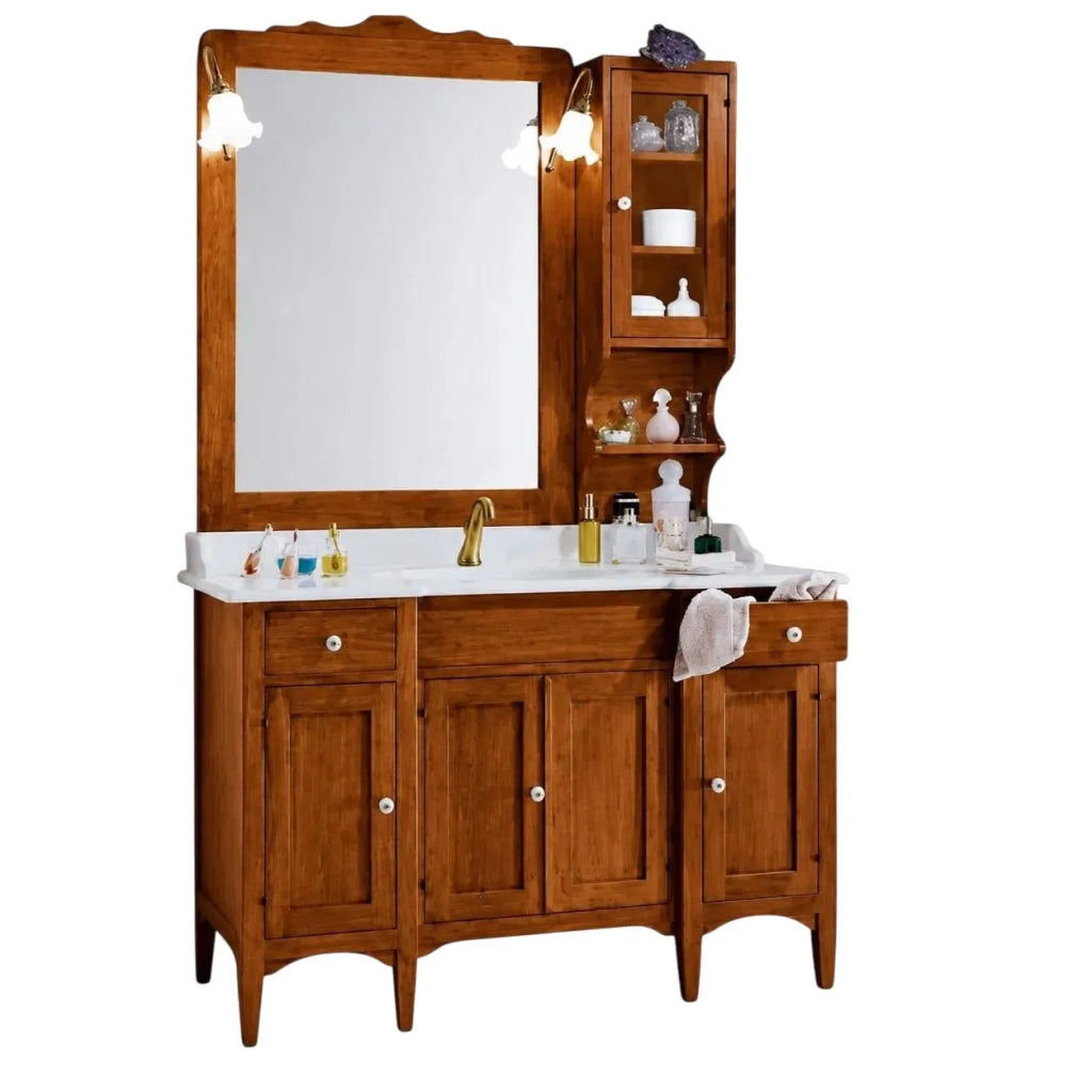 Mobile bagno 129 cm in legno lavabo 4 porte 2 cassetti e specchio - Mobili 2G