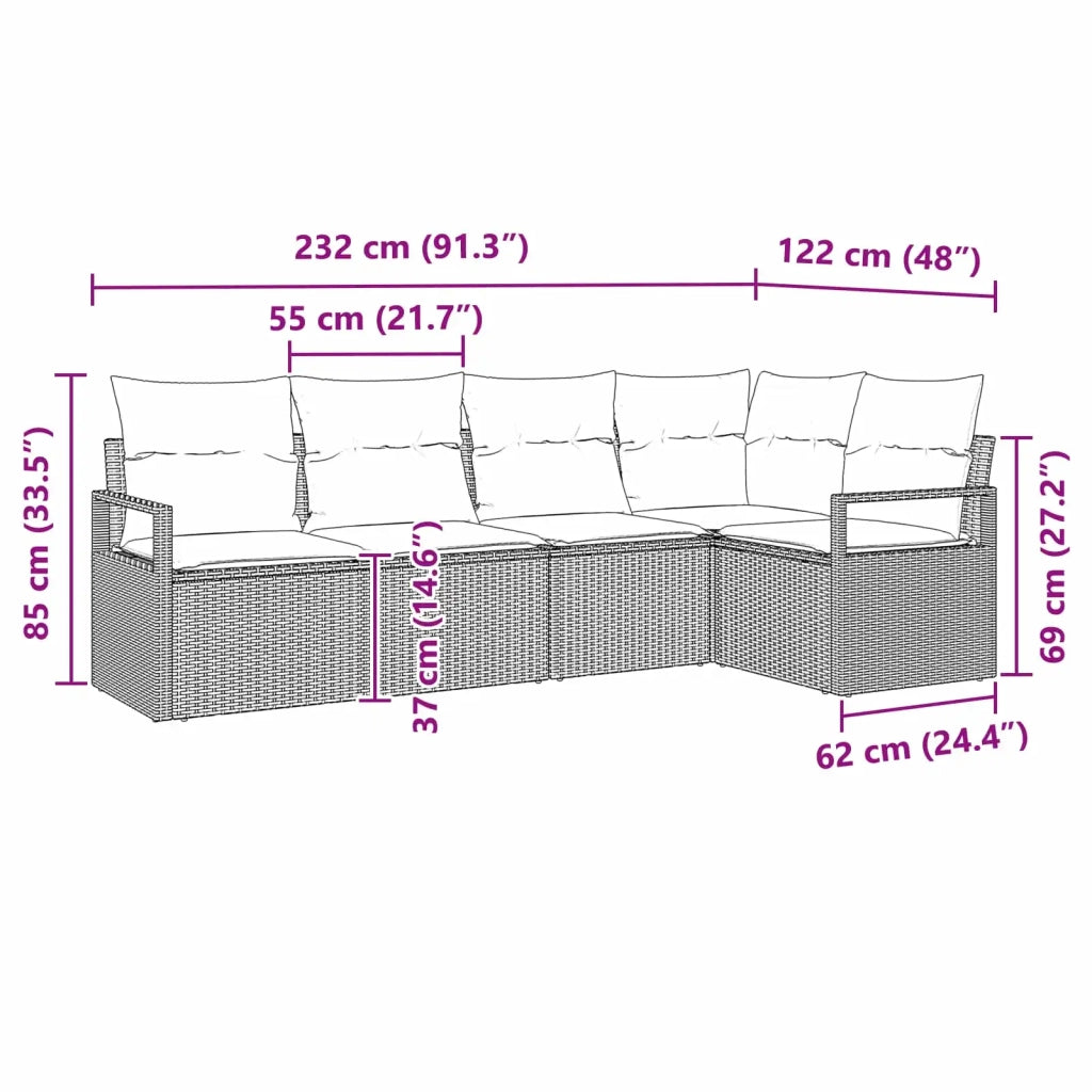 Set di divani 5 pcs Marrone polyrattan 3346384