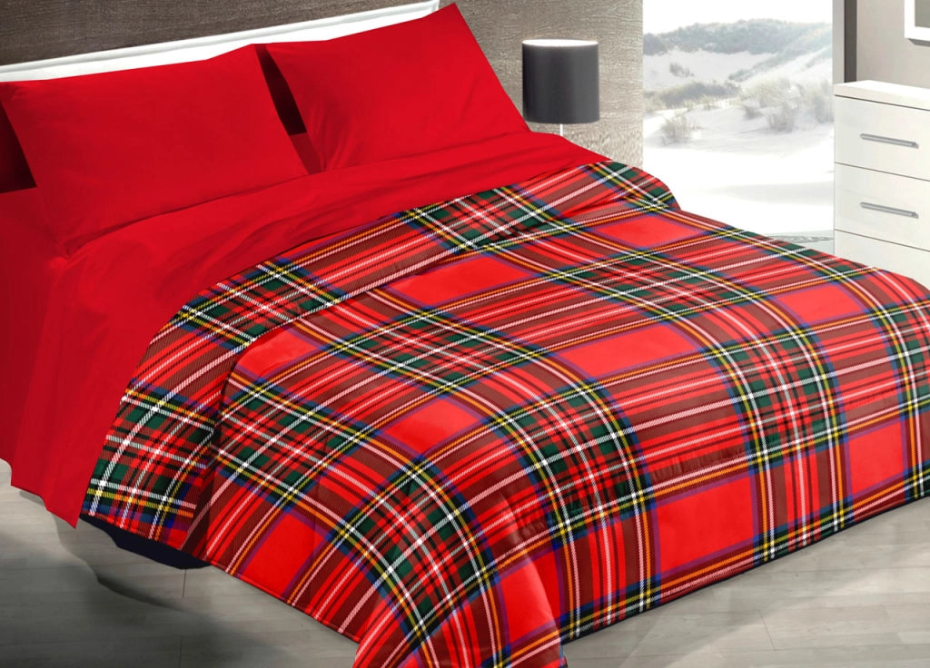 Trapunta Piumone Letto Invernale 300gr Microfibra Diadema Scozzese Rosso 16 - 2 Piazze - Rosso