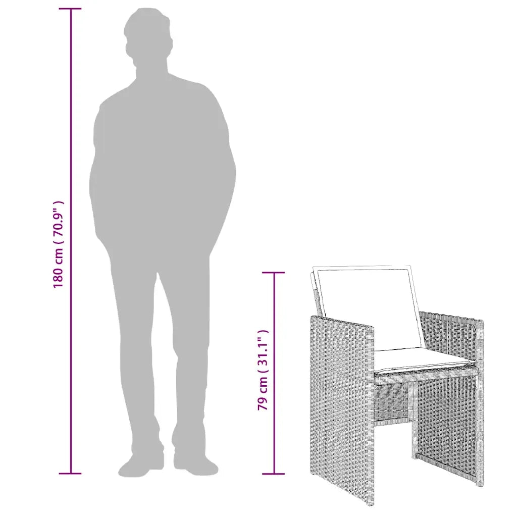 Set da Pranzo da Giardino 13pz con Cuscini Grigio in Polyrattan 3210683