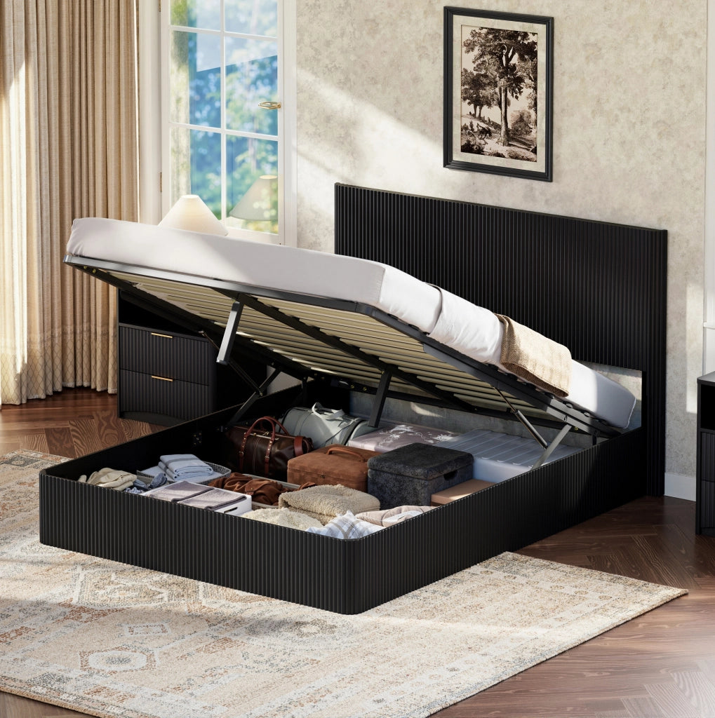 Letto contenitore 160x200 cm nero con sollevamento idraulico